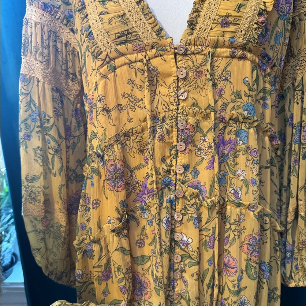 Cassis Floral Chiffon Free People Maxi Dress - Yellow - Picture 4 of 7